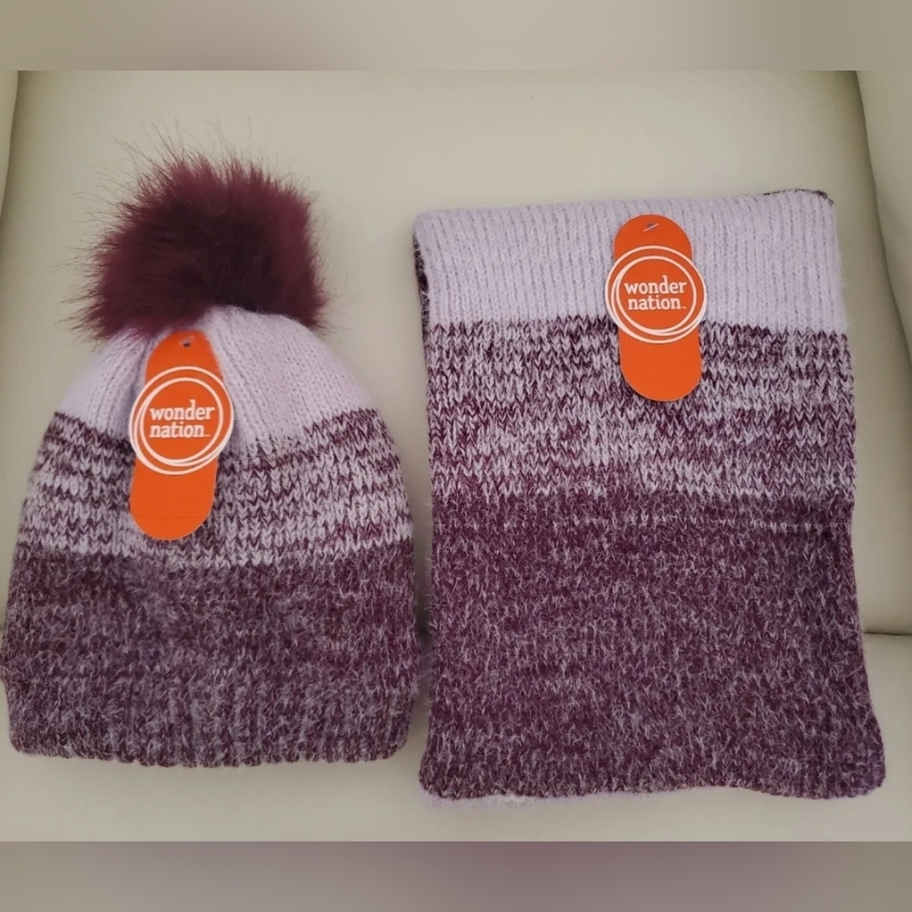 Wonder Nation Girls 2 Piece‎ Fashion Set-Hat  & Scarf  Purple, One Size*